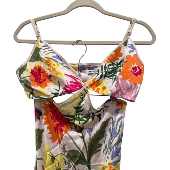NWOT Reformation Poppies Silk Maxi Dress Cutout Floral Boho Garden Sz 4 - Picture 7 of 16